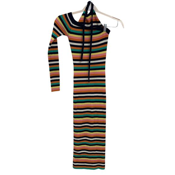 Monse Women XS Multicolor Striped One Shoulder Sweater Knit BodyCon Halter Dress - Picture 2 of 11